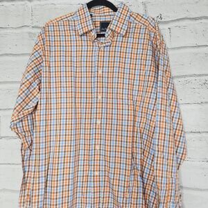 David Donahue Mens Orange Plaid Long Sleeve Button Up Dress Shirt Sz 17.5 36/37